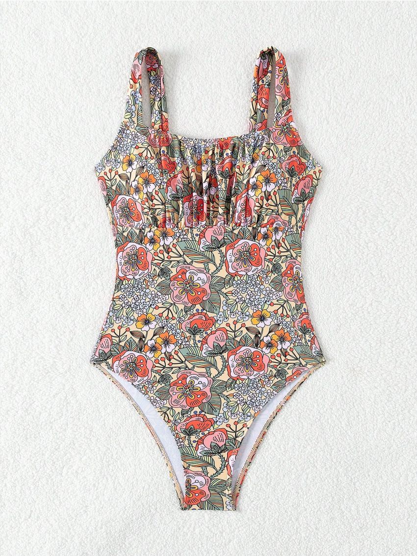 SHEIN Swim Summer Beach Floral Print One Piece Swimsuit