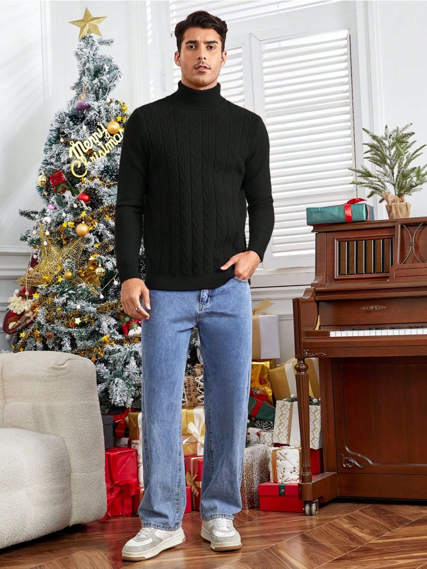 SHEIN Men's Solid Color Long Sleeve Turtleneck Sweater
