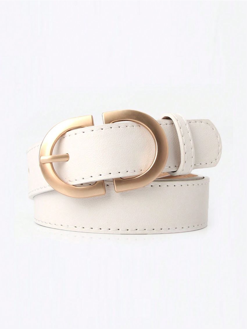 1pcs Women's Solid Color Gold Buckle PU Versatile Simple Belt for Daily Use