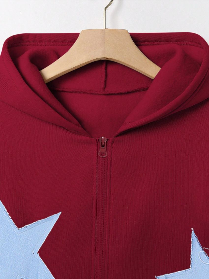 Manfinity Hypemode Men's Zipper Hooded Sweatshirt With Star Pattern Print