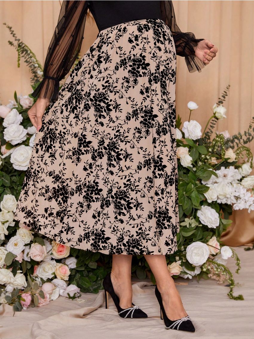 SHEIN Floral Pattern Maternity Midi Skirt