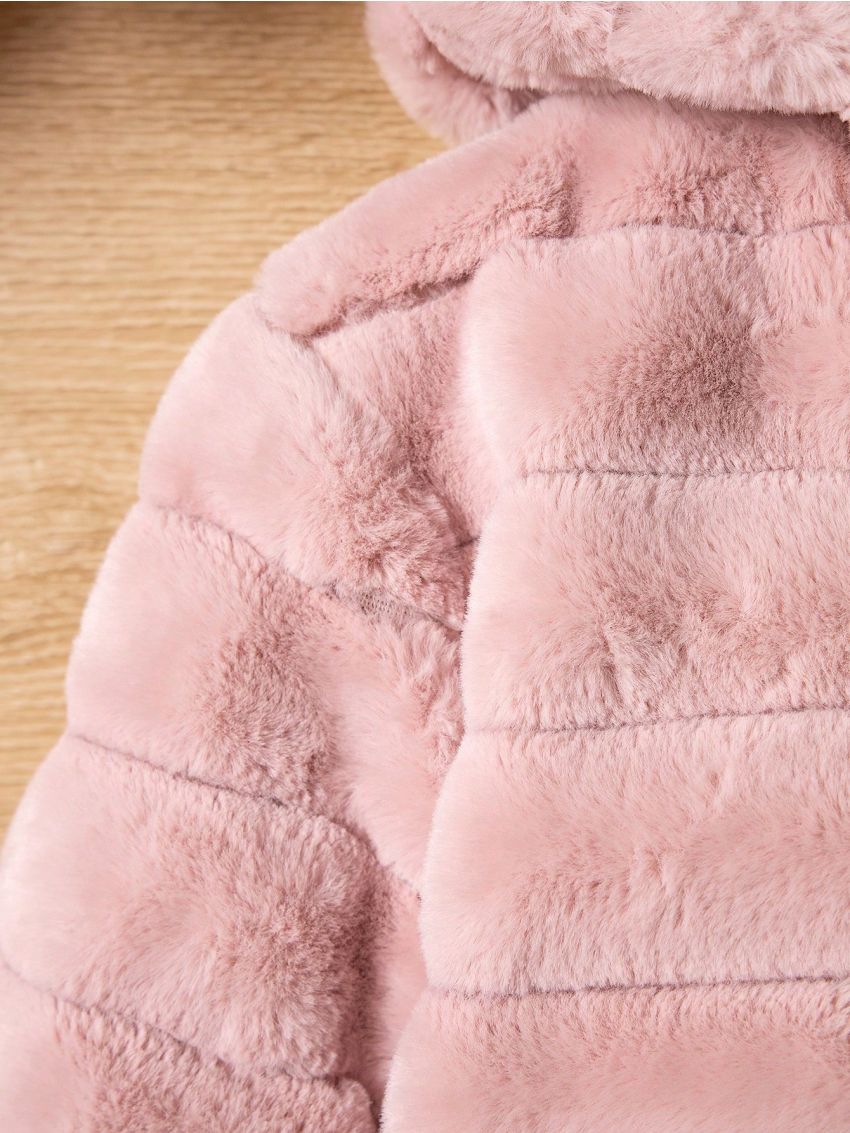 Tween Girl 1pc Zipper Hooded Fuzzy Coat