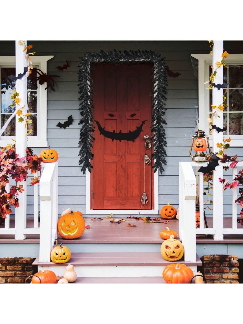 Costway 9ft Pre-lit Christmas Halloween Garland Black w/ 50 Purple LED Lights