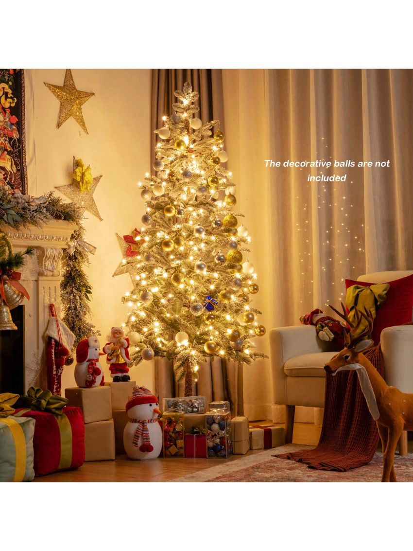 6ft Pre-Lit Artificial Hinged Pencil Christmas Tree Snow-Flocked w/ Metal Stand