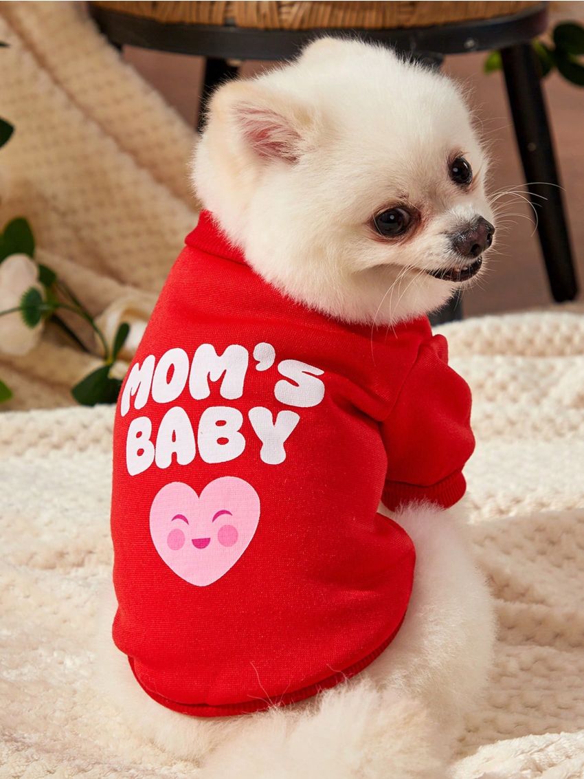 Debiesn 1pc Cute Red Baby Heart Pet Pattern Printed Warm Hoodless Sweater