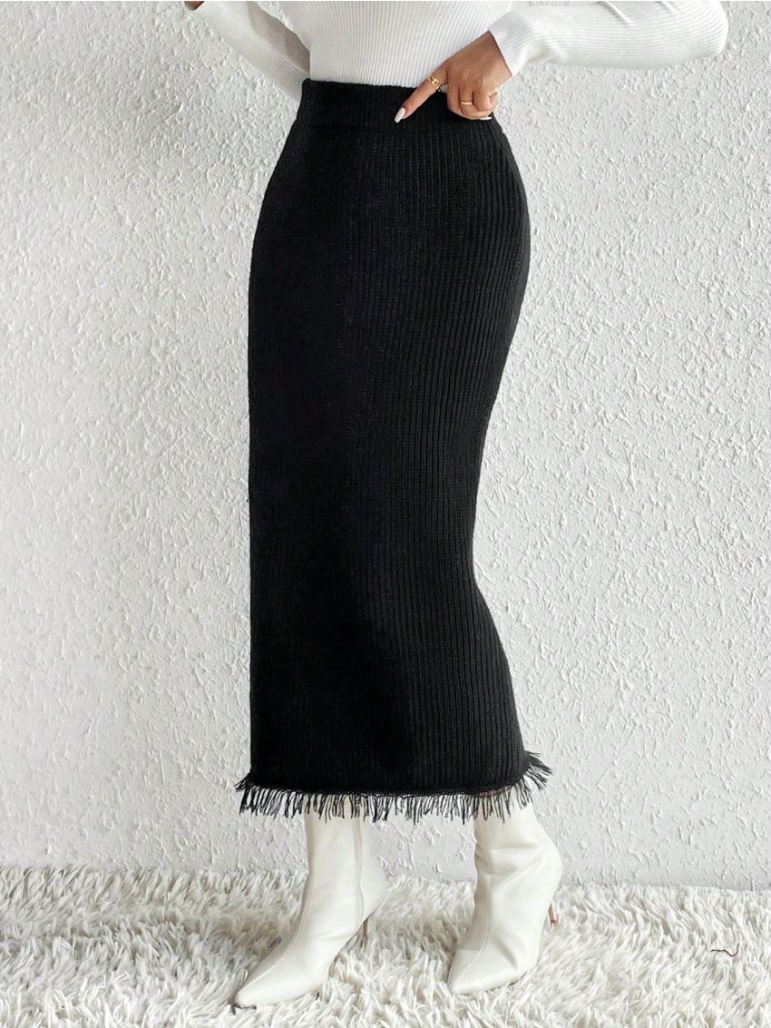 SHEIN LUNE Raw Trim Knit Skirt