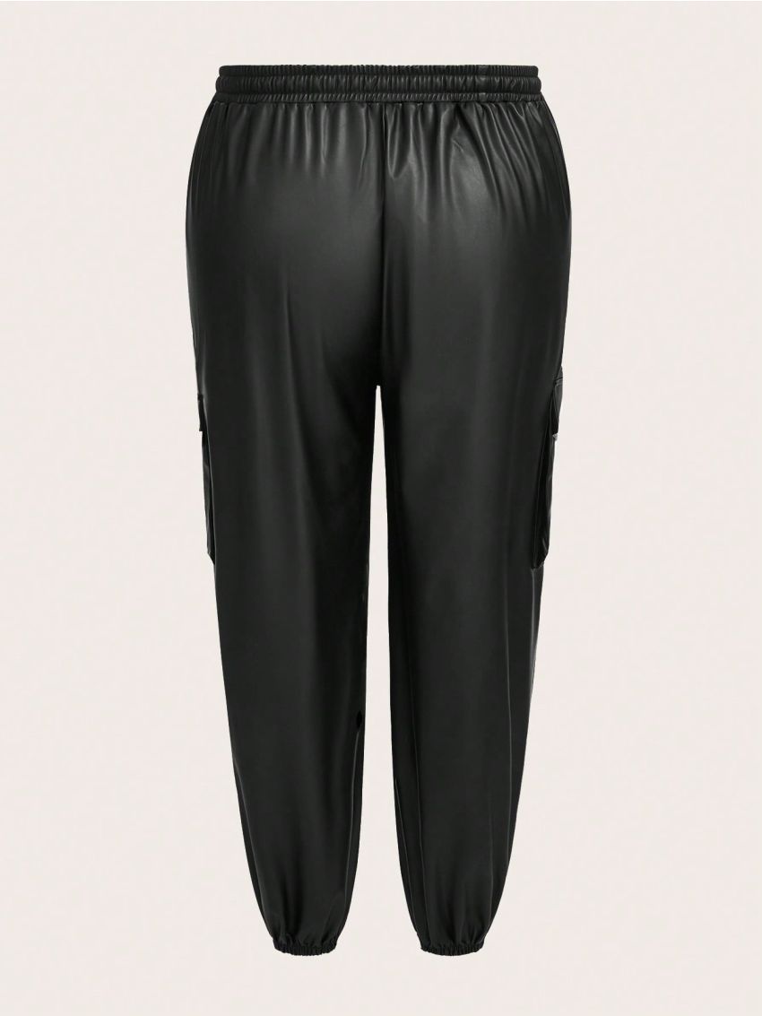 SHEIN CURVE+ Plus Size Women'S Cargo Elastic Waistband Cuffed Pants