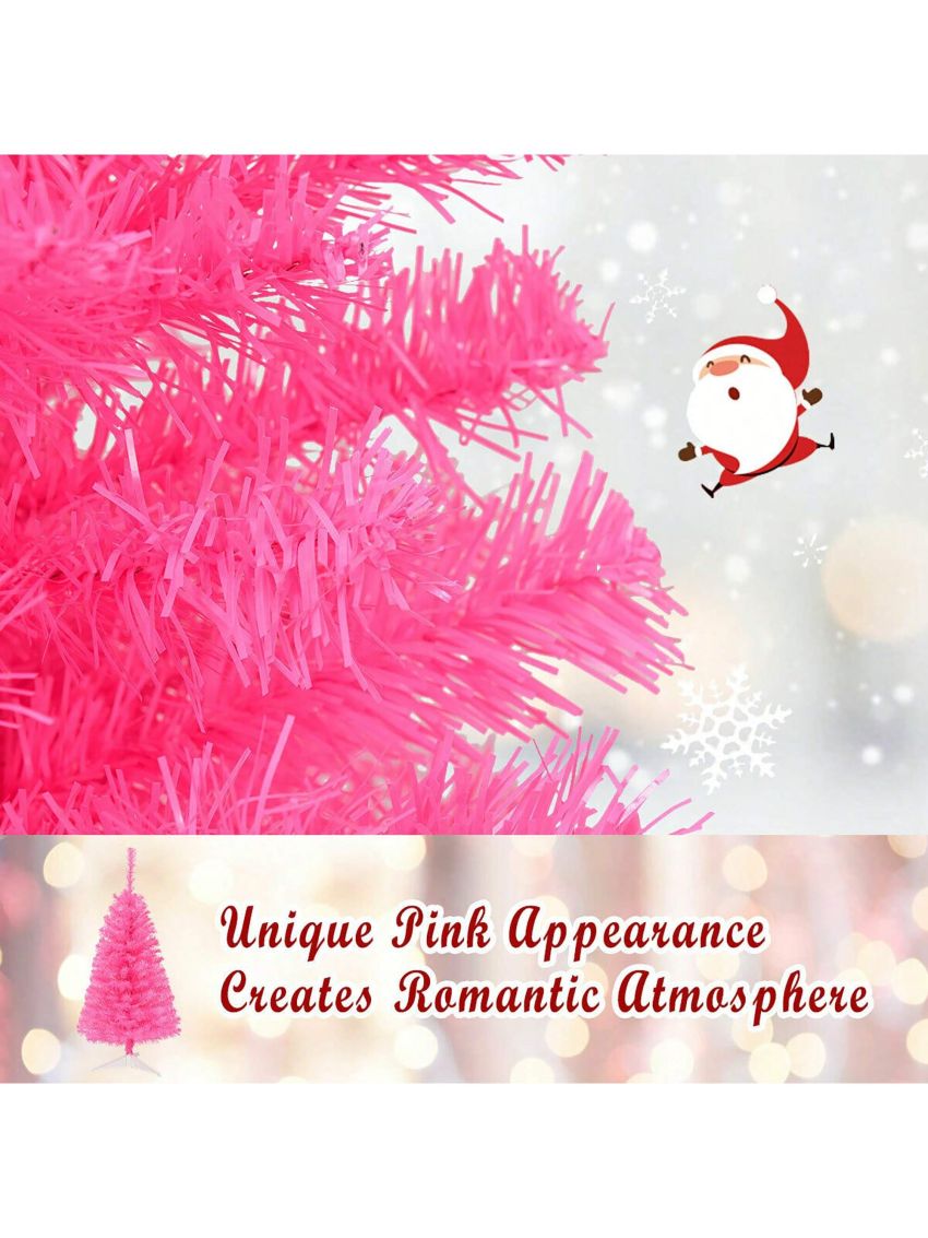 Costway 3 ft Premium Artificial Christmas Mini Tree Holiday Season Pink w/ Plastic Stand