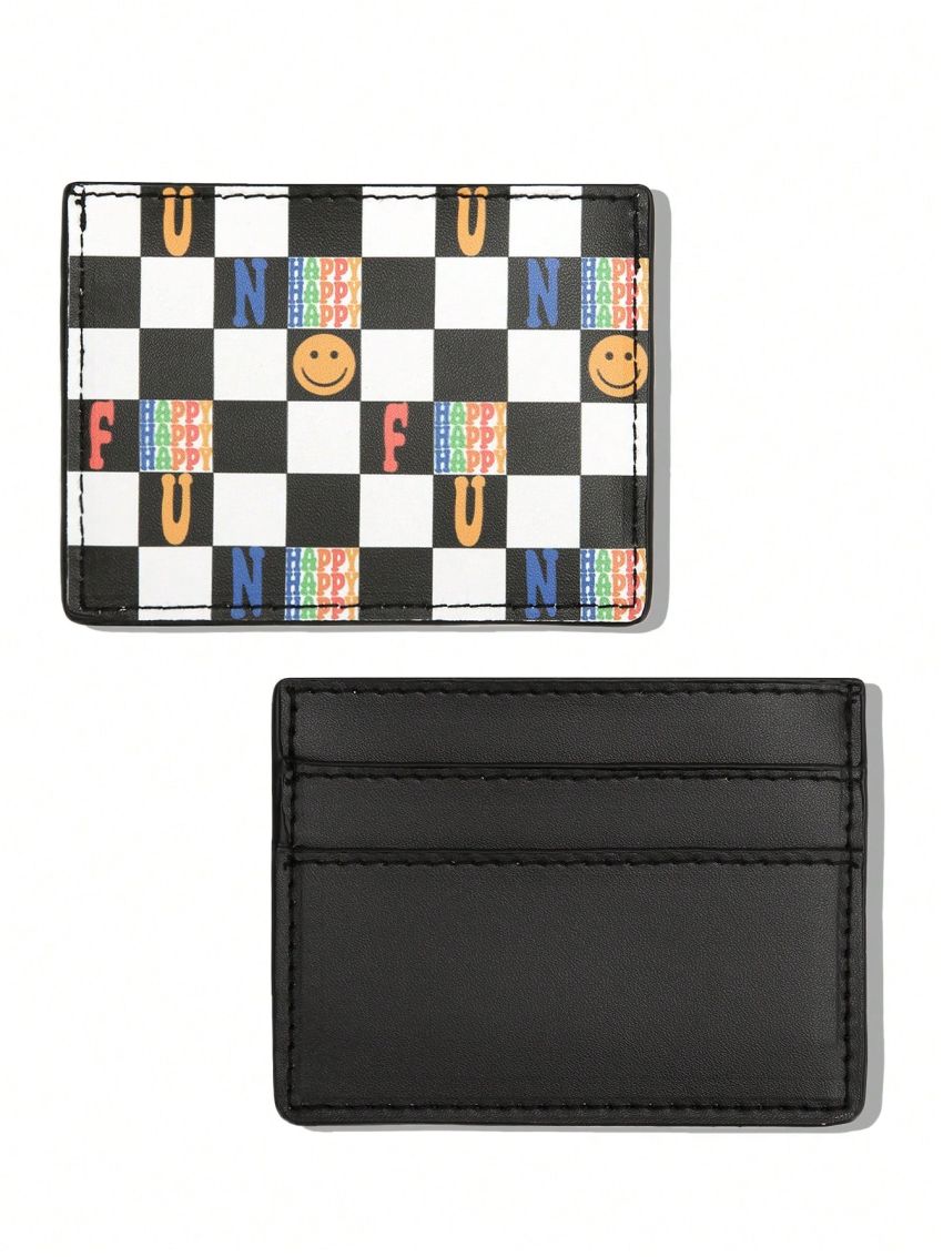 Umamao Estudio 1pc Fashionable Checkered Card Case With Face Design