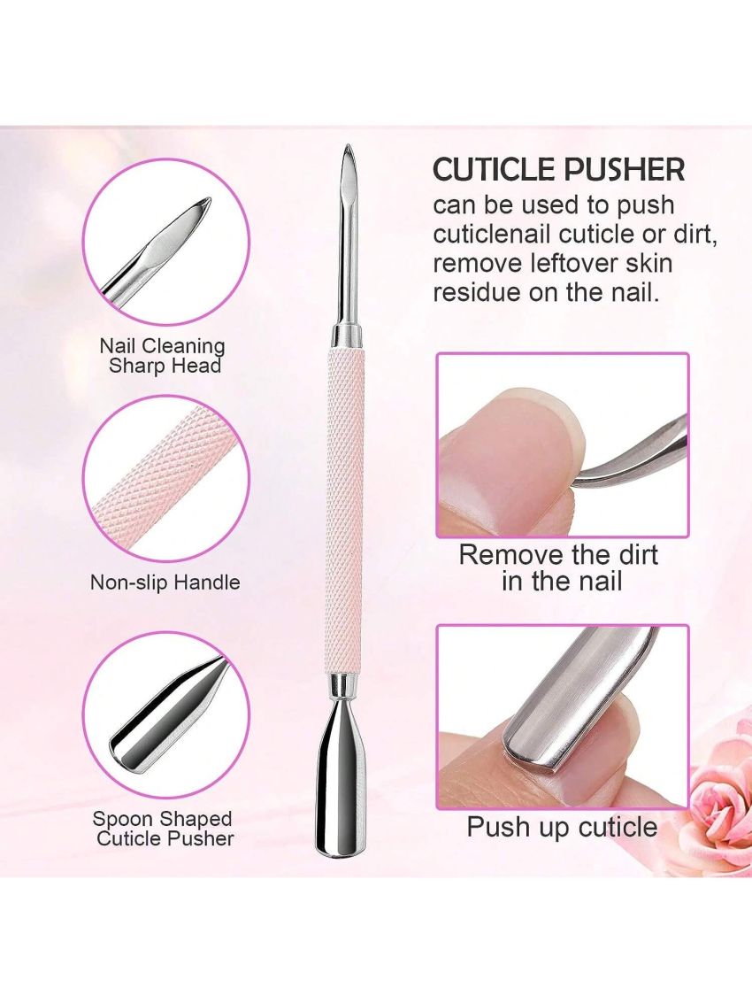 Makartt Cuticle Trimmer with Cuticle Pusher, 3 PCS Pink Nail Cuticle Nipper Professional Pedicure Manicure Tools with Stainless Steel Dual End Pusher, Nail Scraper