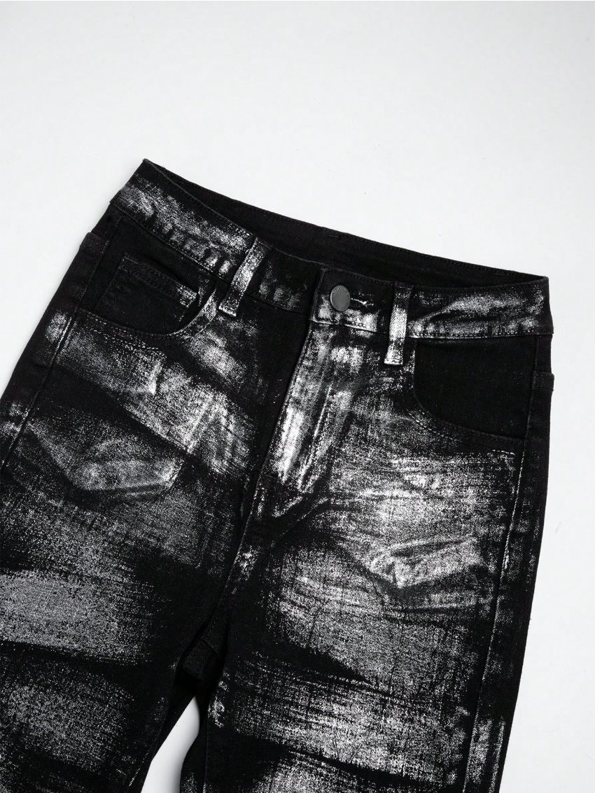 SHEIN Tween Boy Metallic Slim Fit Stretchy Washed Denim Skinny Jeans