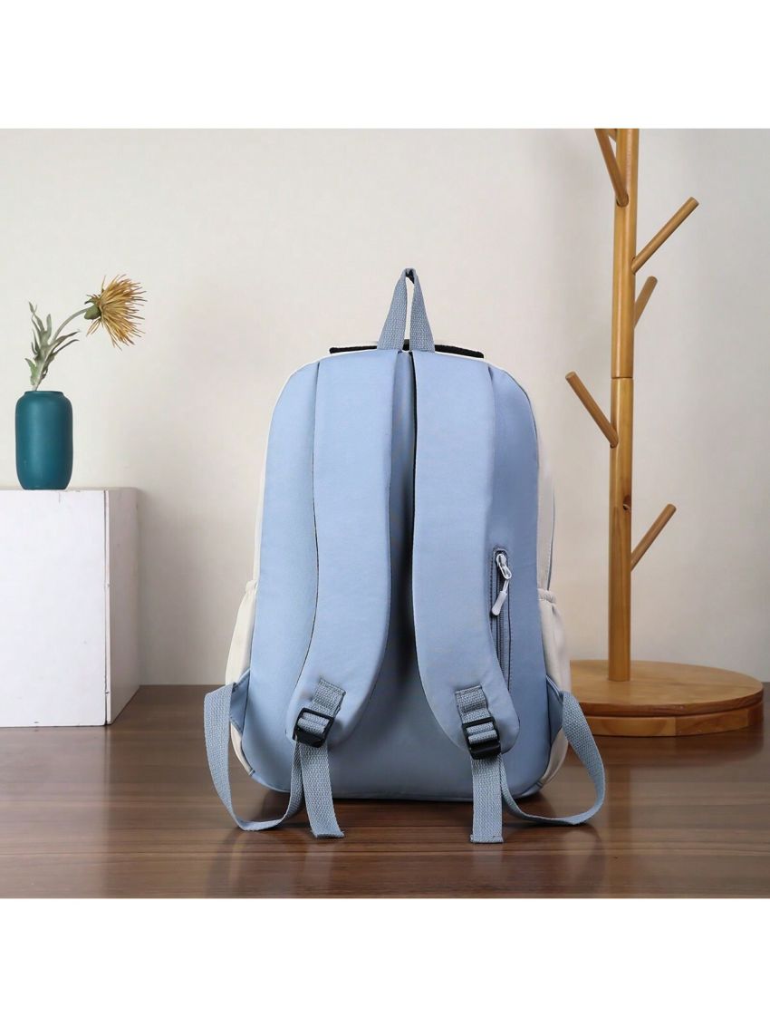 Campus Style Color-blocking Backpack With Letter Print, Simple Fashion, Multifunctional And Large Capacity