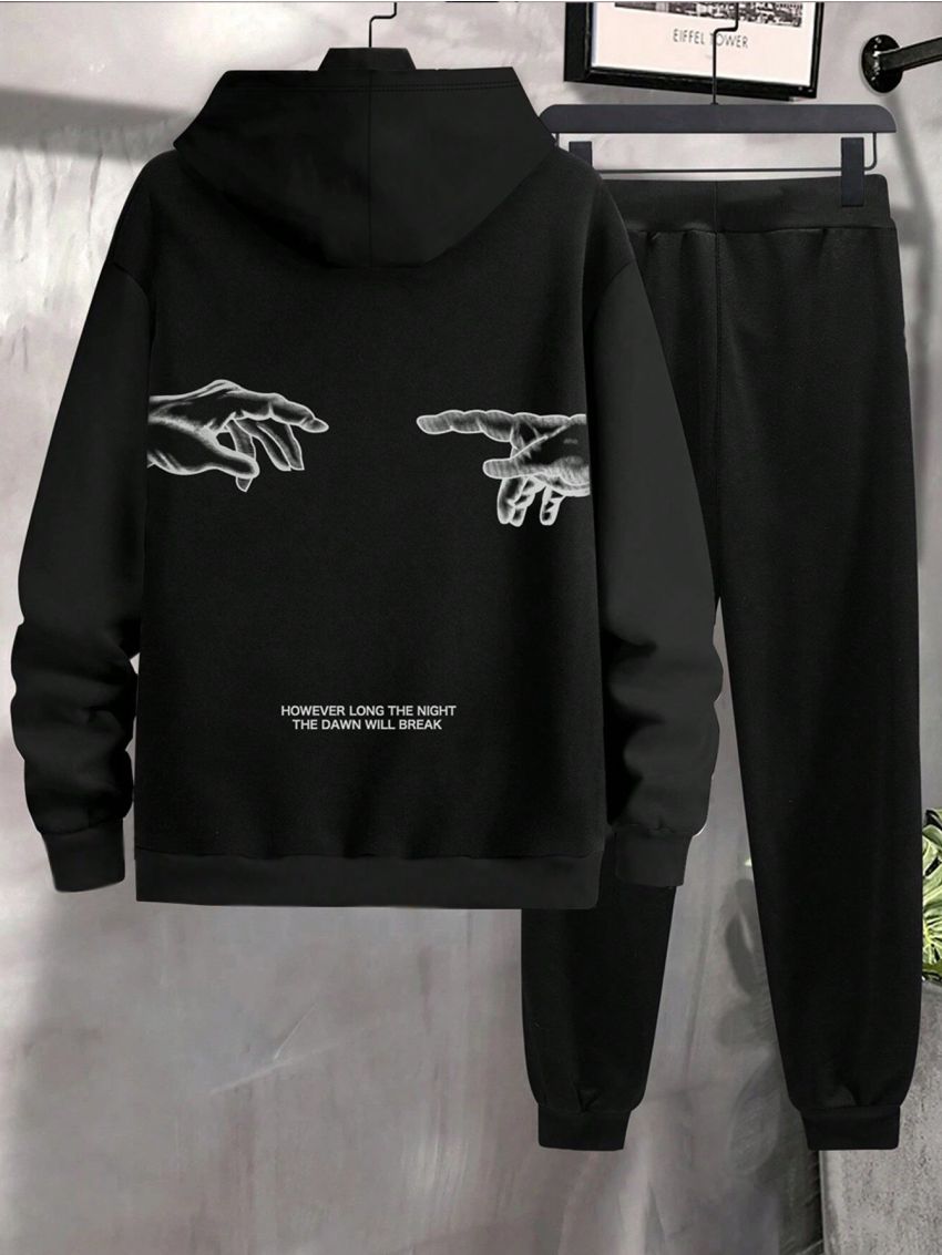 Extended Sizes Men's Plus Size Drop Shoulder Hoodie & Jogger Pants Set, Plus Size