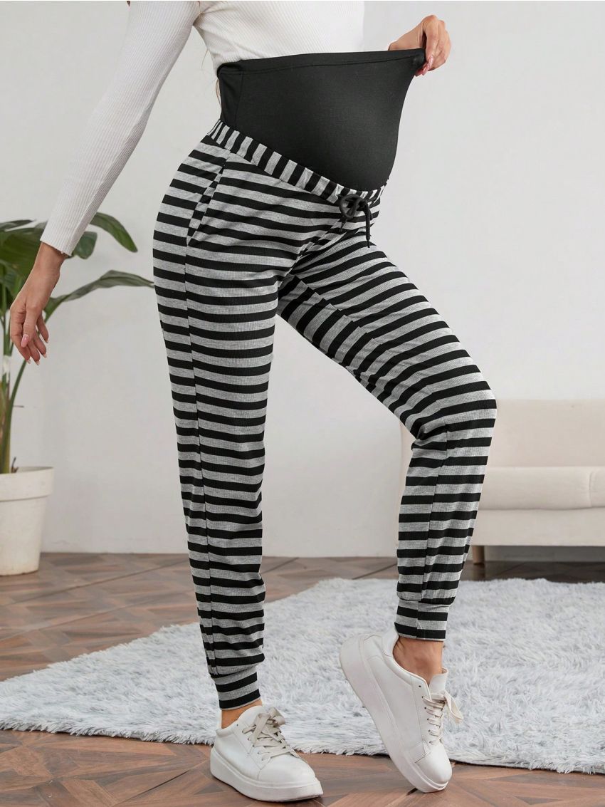 SHEIN Maternity Striped Adjustable Waist Pants