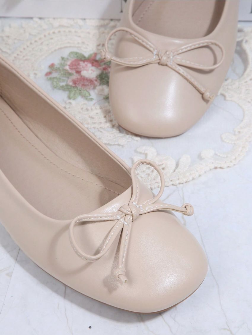 Bow Decor Square Toe Ballet Flats