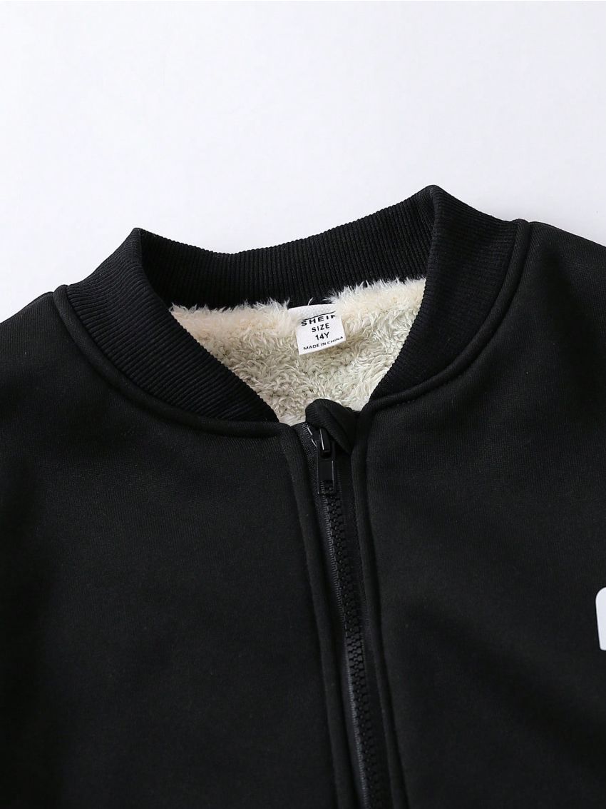 Teen Boys' Thickened Baseball Jacket With Printed Pattern For Leisure