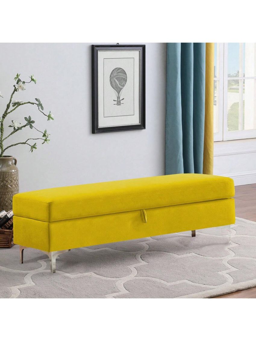 WellMall Velvet Storage Bench Long End of Bed Ottoman Benches for Bedroom Upholstered Fabric Rectangle Entryway Window Bench Accent Storage Bench Footstool Simplistic with Silver Metal Legs