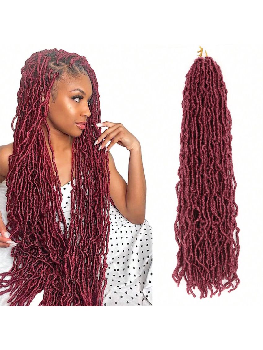 24 Inch 3 Packs Wine Red New Soft Locs Crochet Hair for , for Natural Butterfly Locks Style Crochet Hair, Black Curly and Pre -Looped Faux Locs Crochet Hair (24 Inch, 3Packs, Wine Red)