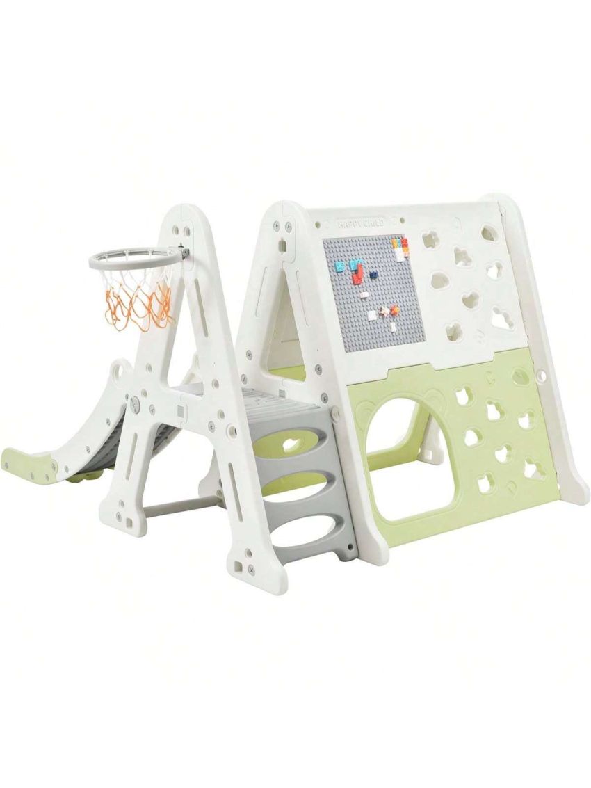 Merax 7-in-1 Toddler Climber and Slide Set Kids Playground Climber Slide Playset with Tunnel, Climber, Whiteboard, Toy Building Block Baseplates, Basketball Hoop Combination for Babies