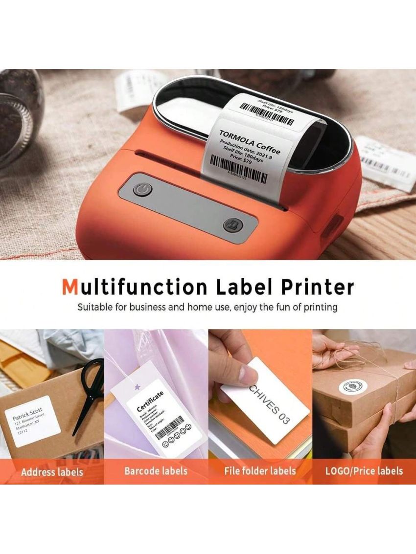 Phomemo M220 Thermal Bluetooth Label Makers - Wireless Thermal Label Maker for Address, Labeling, Mailing, File Folder Label, Office Supplies Organizing, Easy to Use, Portable Sticker Label Printer with 1 Roll Labels