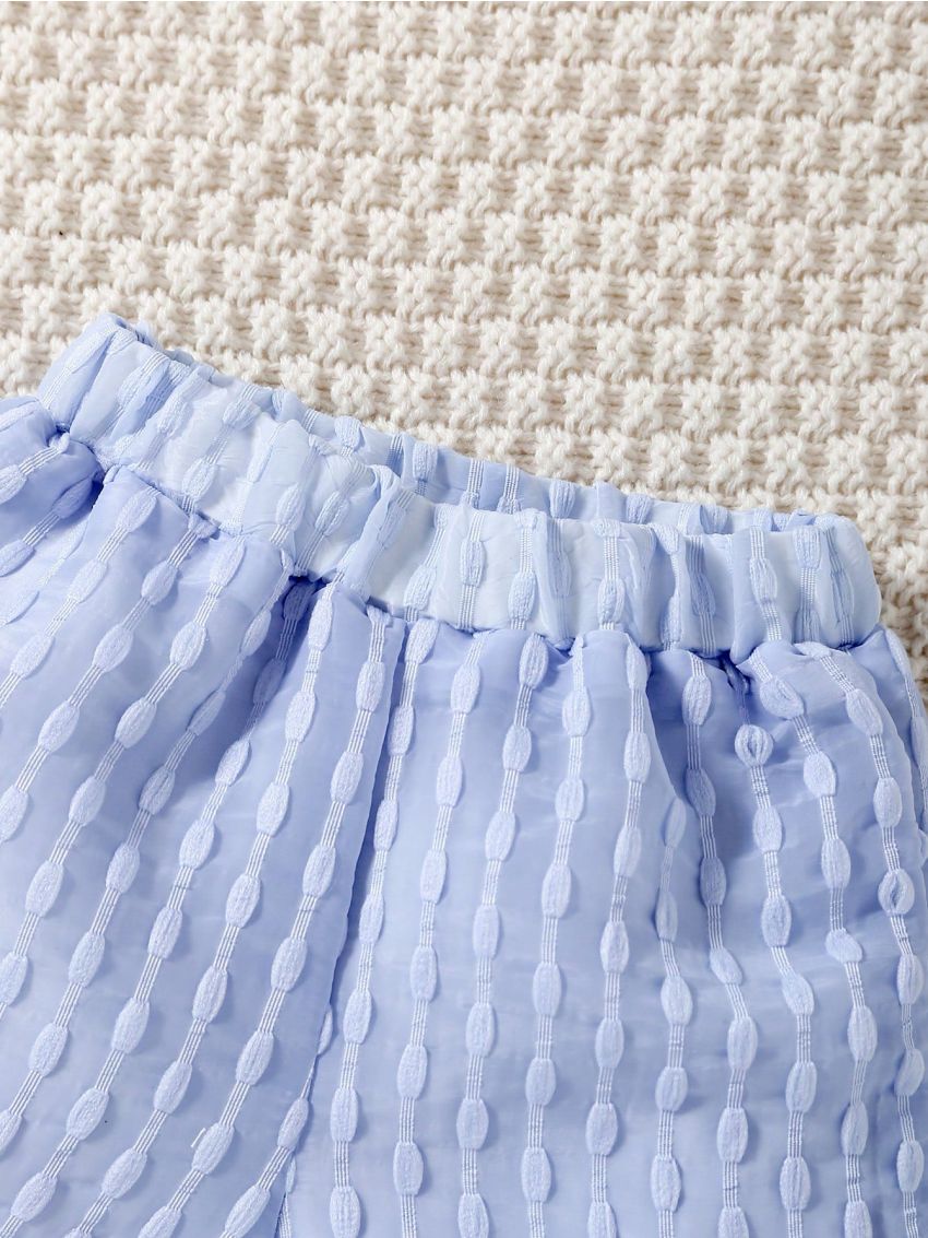 Baby Girl Long Sleeve Button-Up Shirt And Camisole Top With Elastic Waist Shorts Set