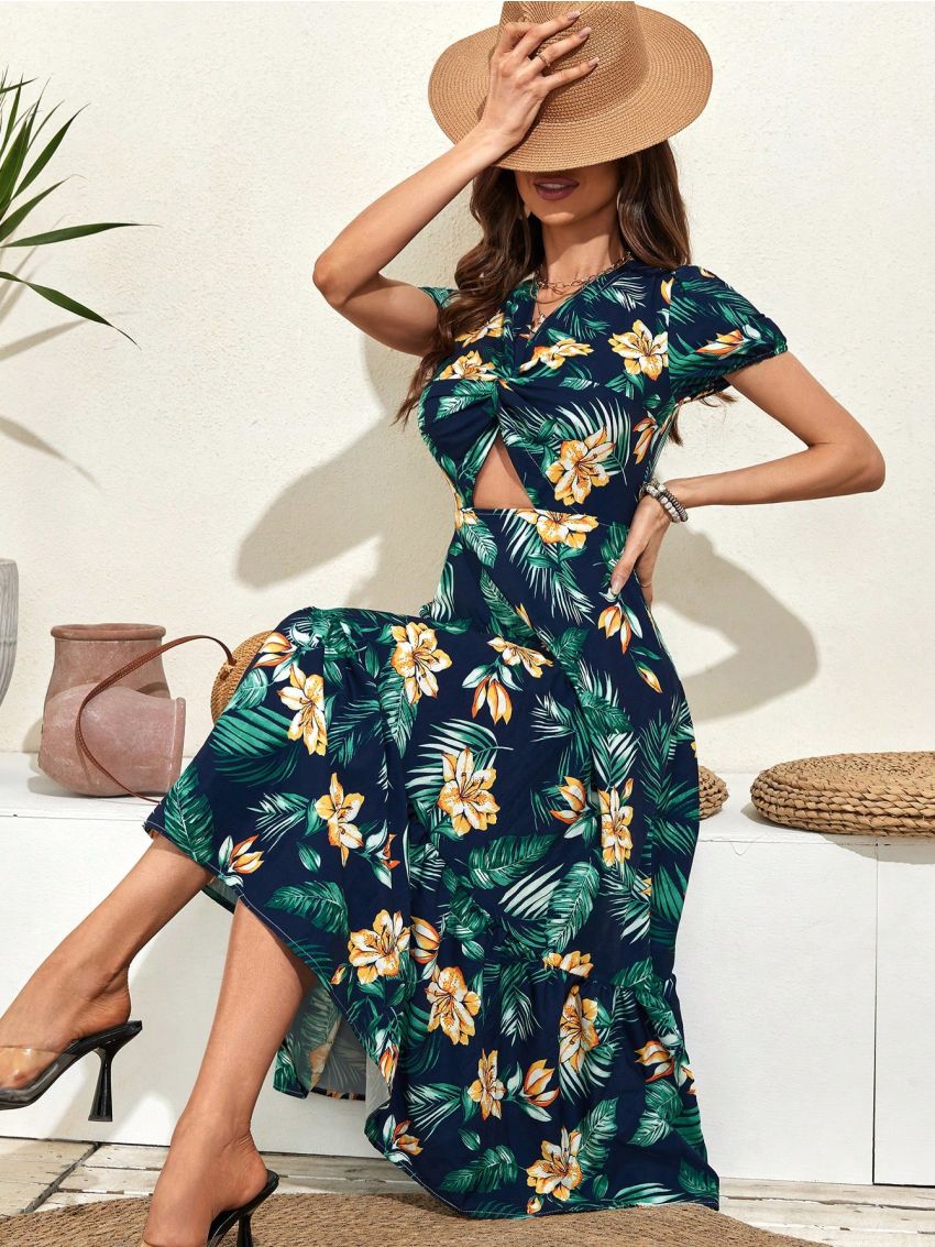 Women'S V-Neck Short-Sleeved Long Dress Family Matching Outfits (5 Pieces Are Sold Separately)