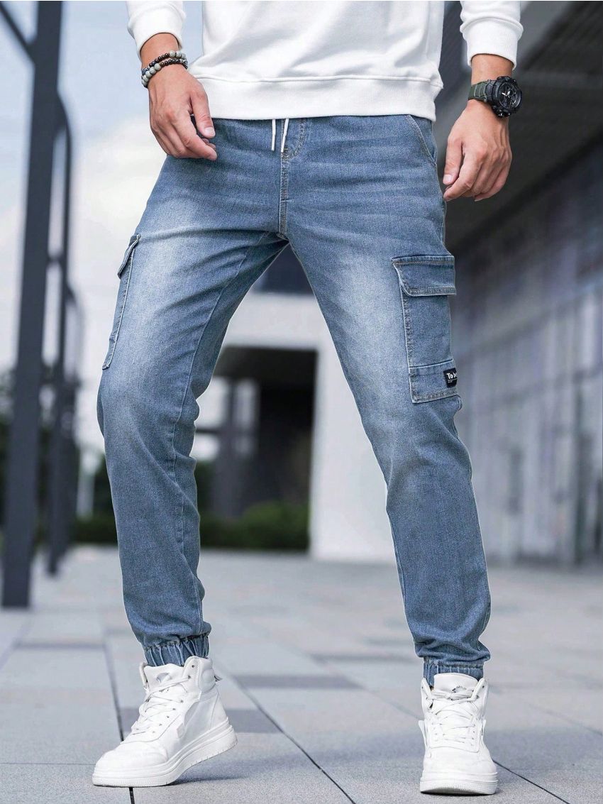 Men's Cargo Style Denim Jeans With Pockets