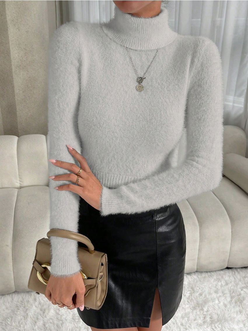 SHEIN Unity Women's Solid Color High Neck Sweater