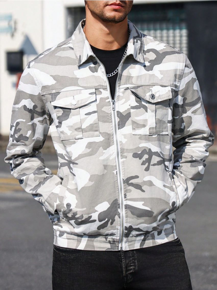 Manfinity LEGND Men'S Camouflage Workwear Denim Jacket