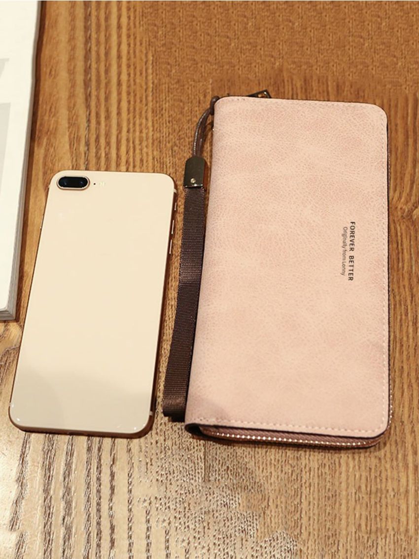 Letter Graphic Long Wallet With Wristlet Checkbook Cover