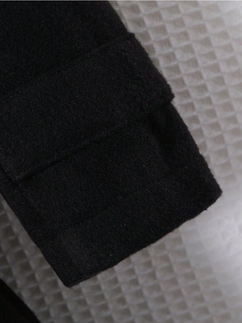 SHEIN Tween Girl Borg Collar Double Breasted Belted Overcoat Without Sweater