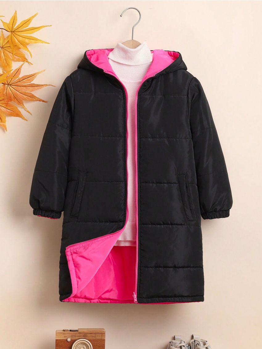 SHEIN Young Girl Zip Up Hooded Puffer Coat