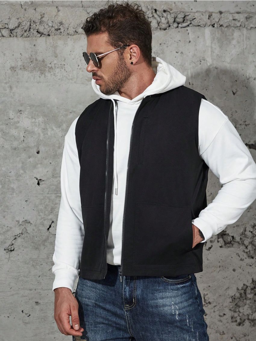 Men Plus Colorblock Zip Up Vest Coat