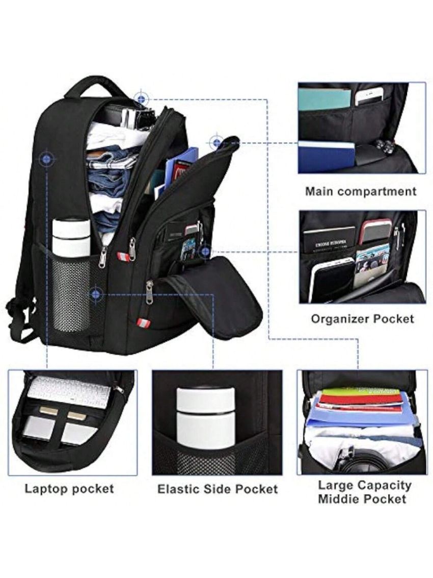 Travel Laptop Backpack, Extra Large Anti Theft Backpack for Men and Women with USB Charging Port, Water Resistant Big Business Computer Backpack Bag Fit 17 Inch Laptop and Notebook, Black