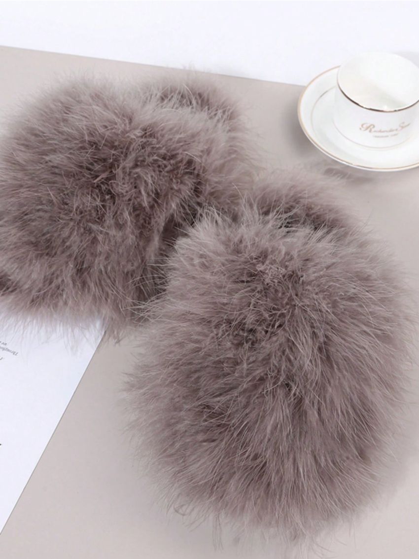 Women's Fluffy Shoes, Solid Color Home Slippers With , Suitable For Any Outfits