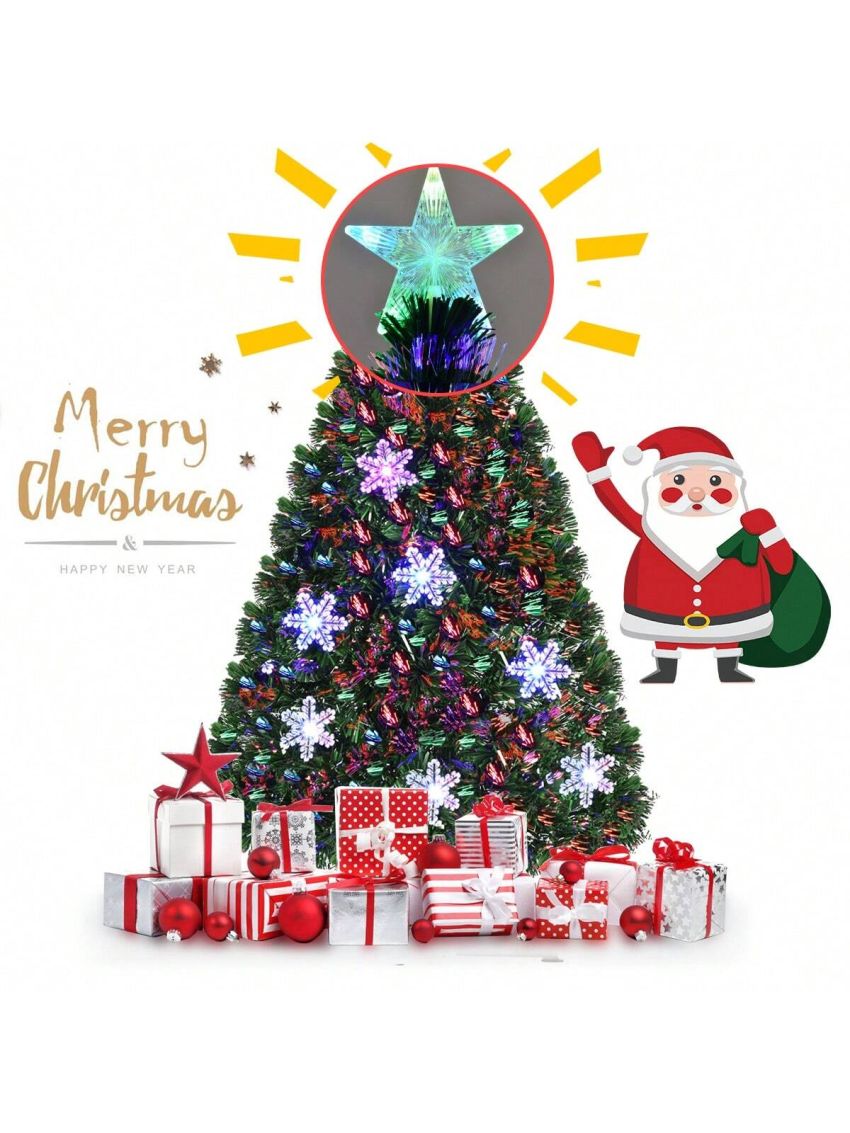 Gymax 4' Pre-Lit Multi-Color Lights Fiber Optic Artificial Christmas Tree with Snowflakes