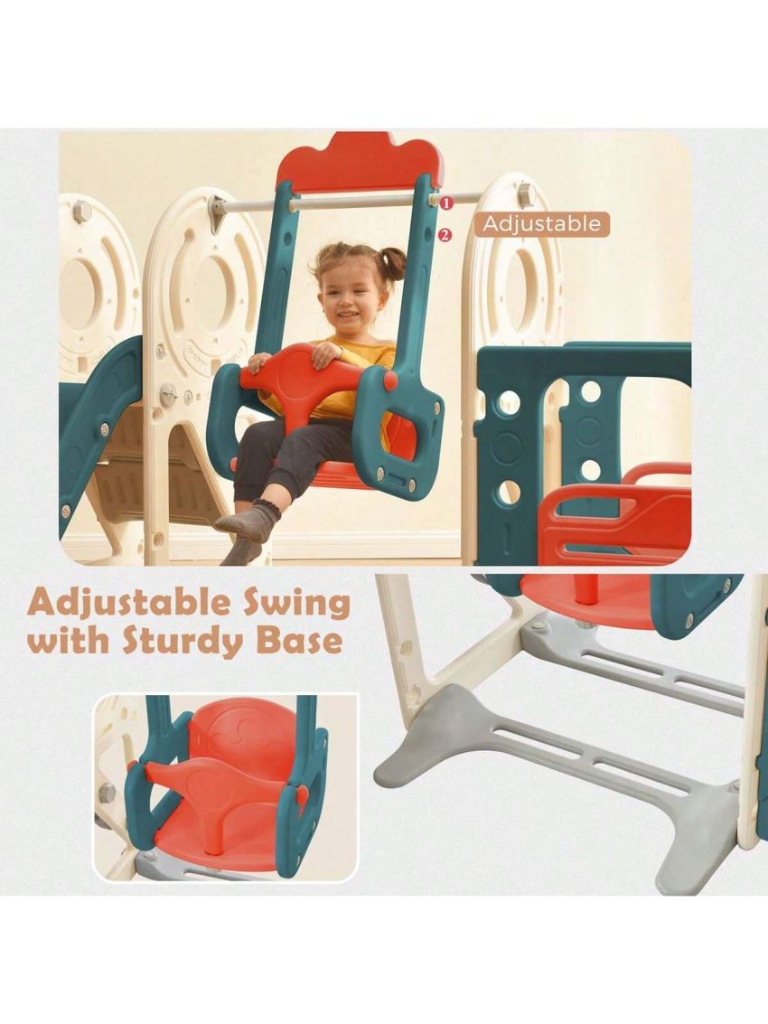 Merax Kids Swing-N-Slide with Bus Play Structure, Freestanding Bus Toy with Slide&Swing for Toddlers, Bus Slide Set with Basketball Hoop