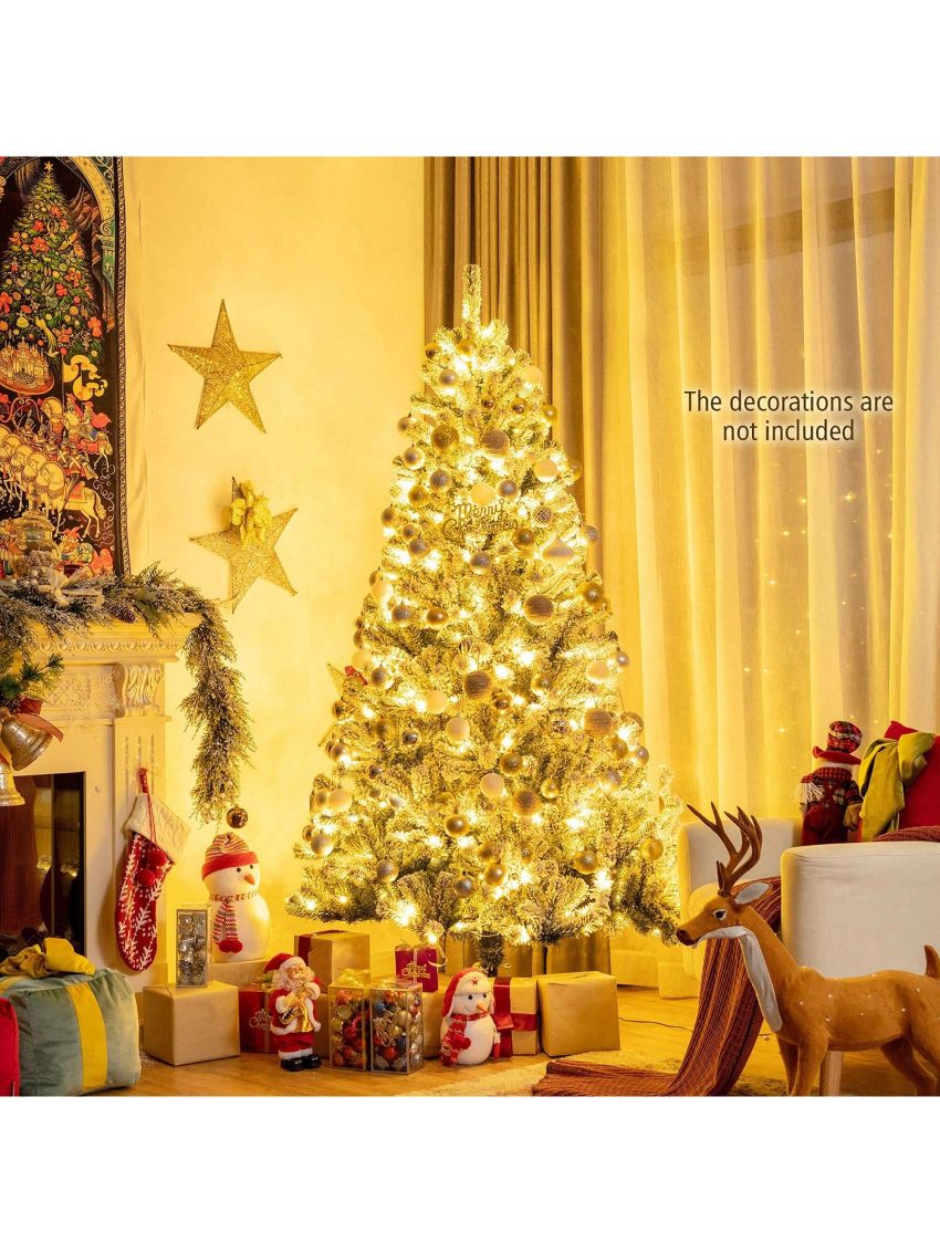Costway 6ft Pre-lit Snow Flocked Hinged Christmas Tree w/ 928 Tips & Metal Stand
