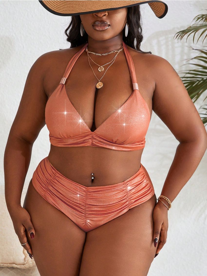 SHEIN Swim Vcay Plus Size Women's Ruffled Halter Neck Swimsuit