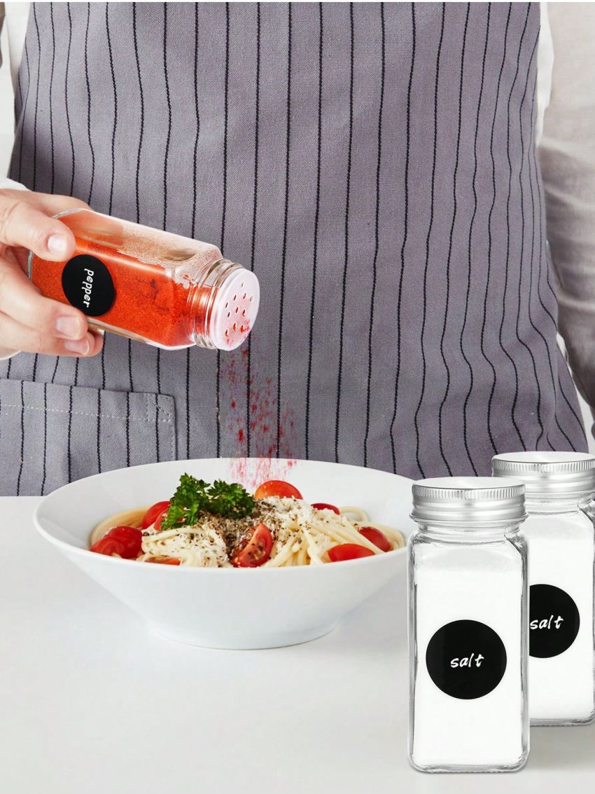 24pcs 4oz Glass Spice Jars, Bottles, Square Seasoning Containers with 120 Labels, 96 Silver Metal Caps and Pour/Sift Shaker Lid, 2 Silicone Collapsible Funnels, 2 pens and 1 Brush Included