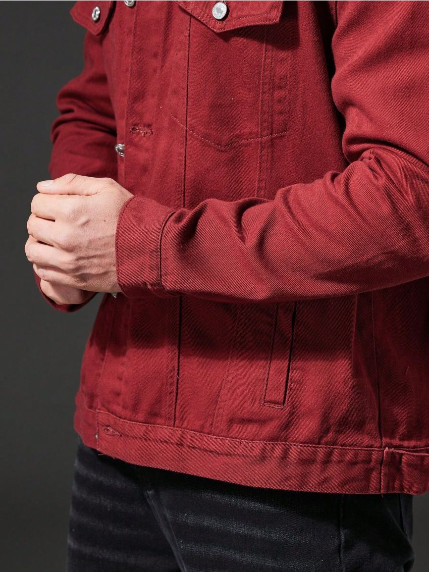 Men Plus Flap Detail Denim Jacket