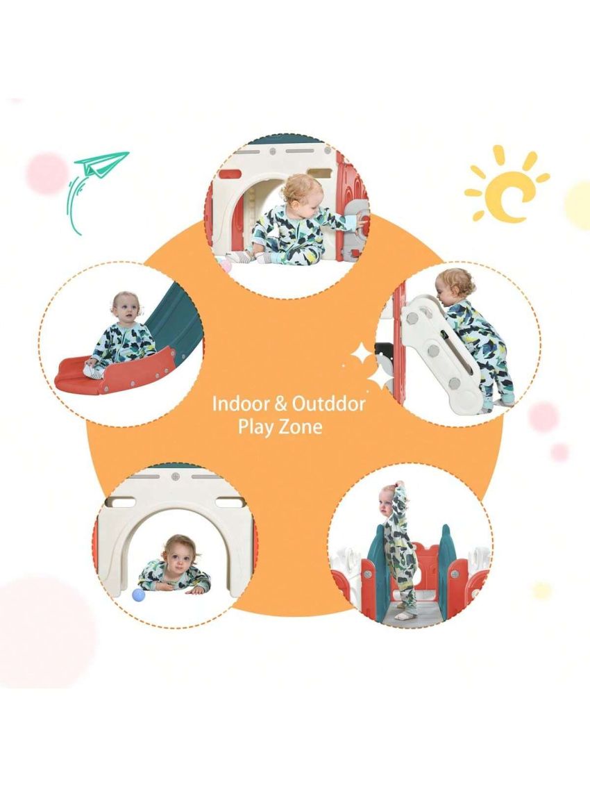 Merax Kids Slide Playset Structure, Freestanding Castle Climber with Slide and Basketball Hoop, Toy Storage Organizer for Toddlers, Kids Climbers Playhouse for Indoor Outdoor Playground Activity