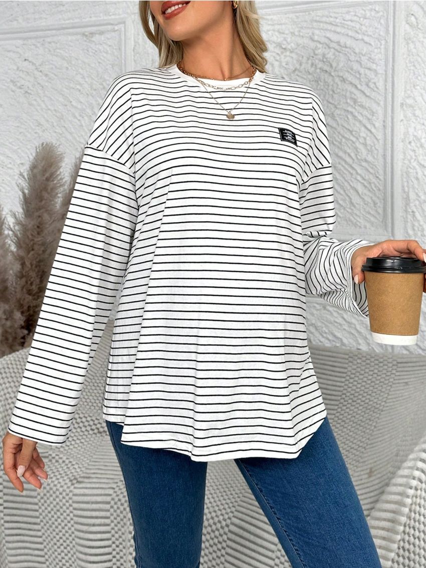 SHEIN Maternity Round Neck Striped Long Sleeve T-shirt