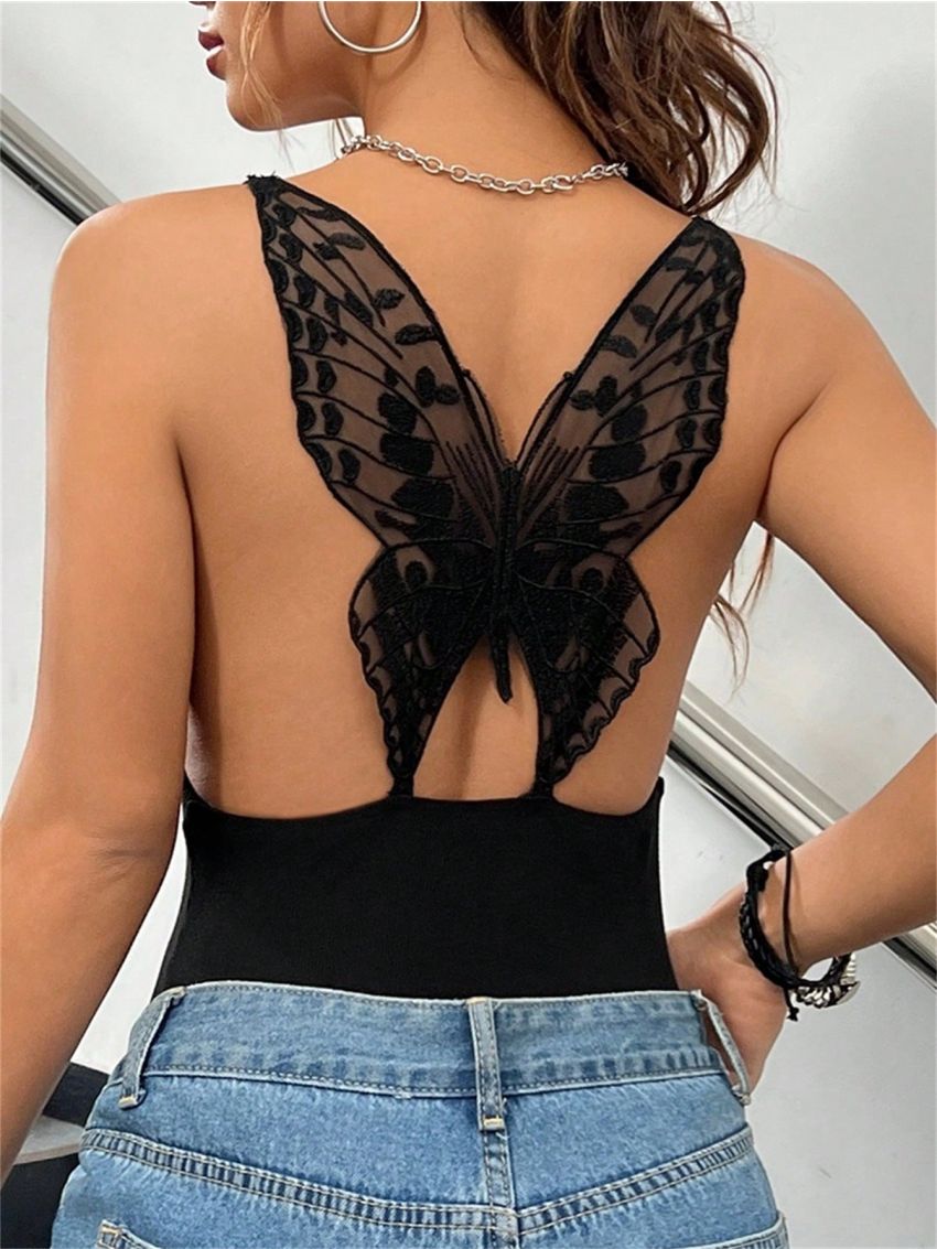 SHEIN Coolane Butterfly Decoration Halter Bodysuit