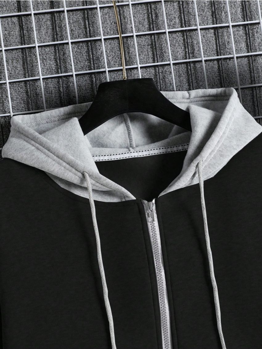 Men's Zipper Hoodie With Contrast Color Design