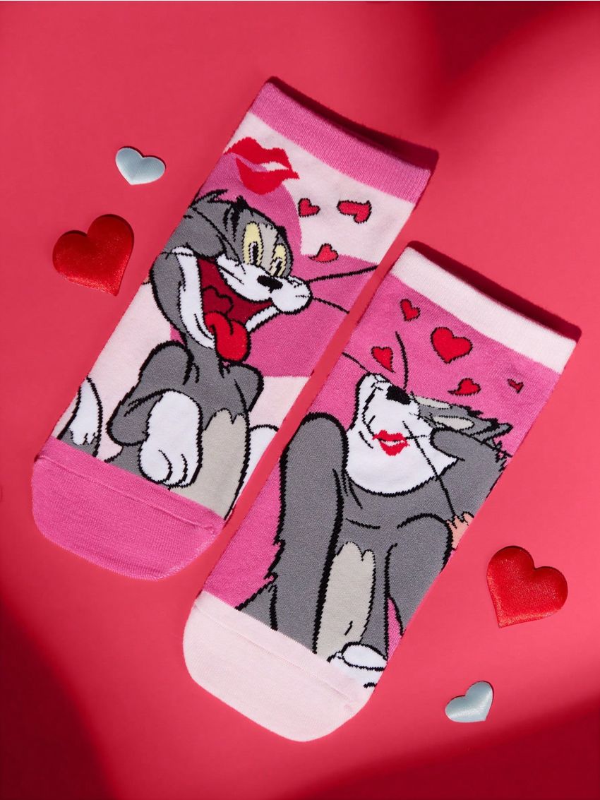 TOM & JERRY X SHEIN 2pairs Romantic Valentine's Day Short Socks