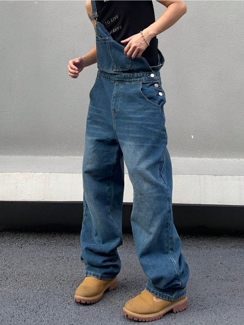 Manfinity Hypemode Men's Loose Fit Denim Overalls With Pockets