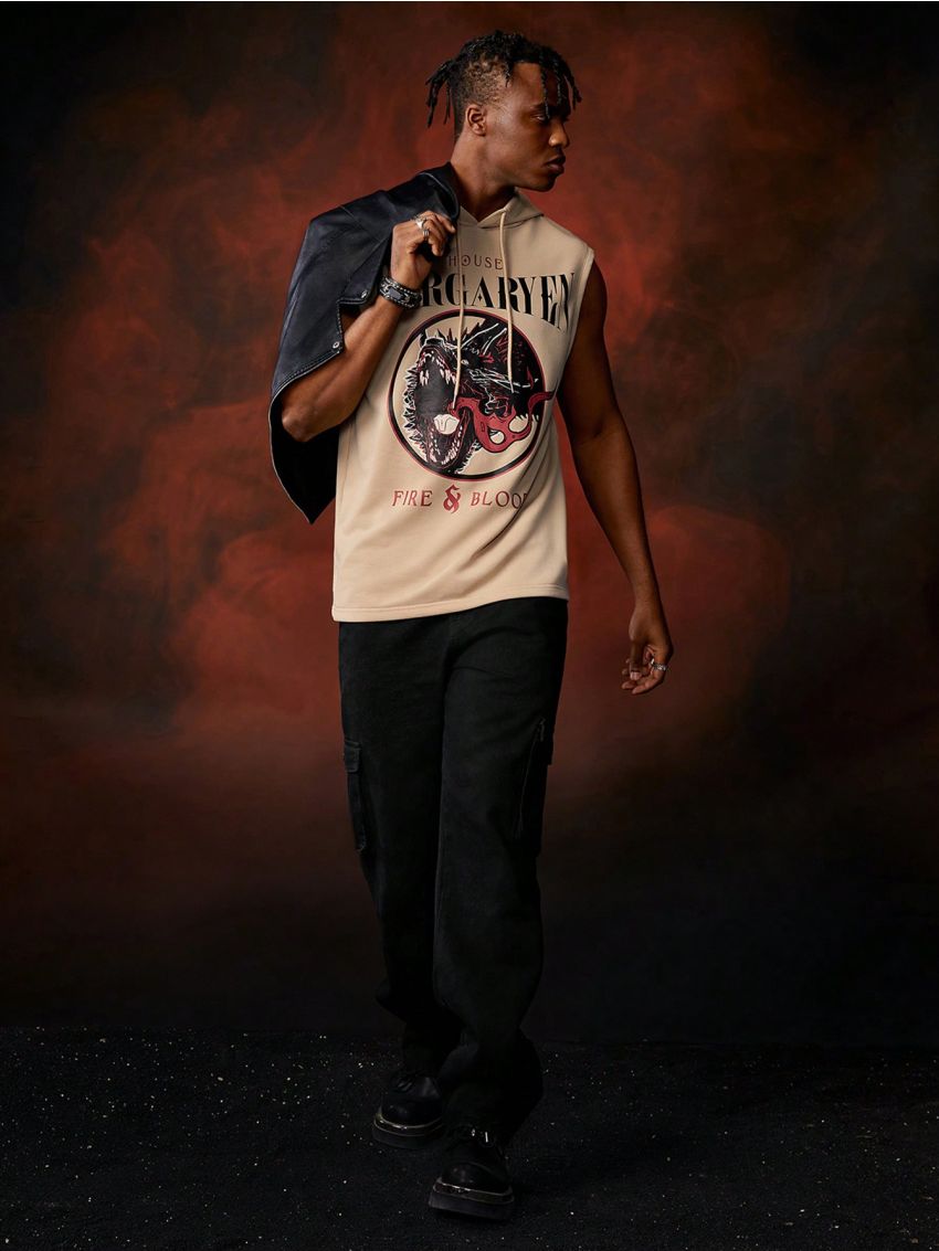 Game of Thrones X SHEIN Men Slogan Print Hooded Tank Top