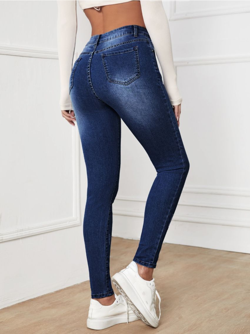 SHEIN Essnce High Waisted Zip Up Skinny Jeans