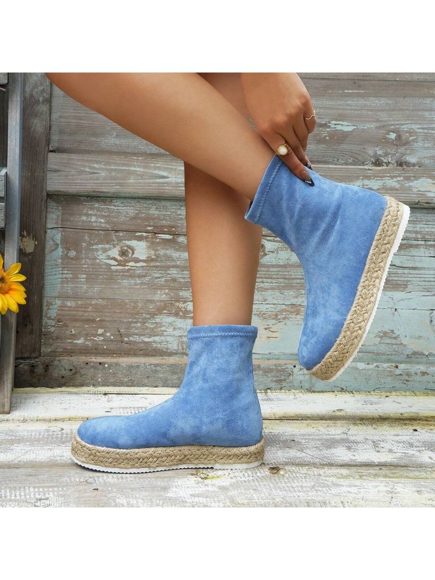 Women's Woven Rope Fashionable Boat Shoes With Anti-slip Sole, Slip-on Ankle Boots, Casual And High Top